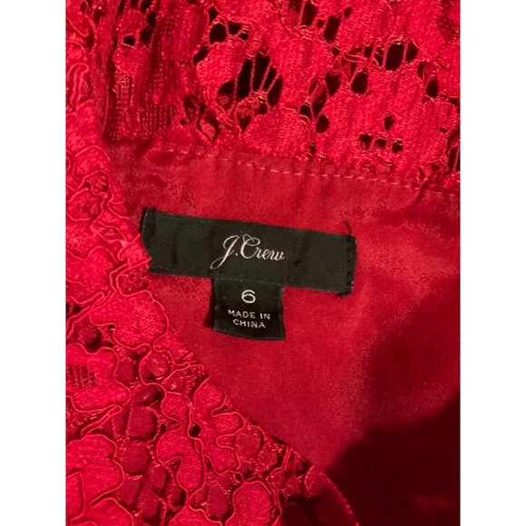 J. Crew Red Floral Lace & Pleated Ruffle Top Long Sleeve Shirt, Size 6 - Picture 8 of 8